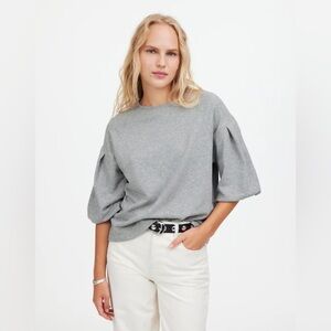 Madewell Puff Sleeve Sweatshirt Tee in Hthr Gym Class Grey, Size XXS